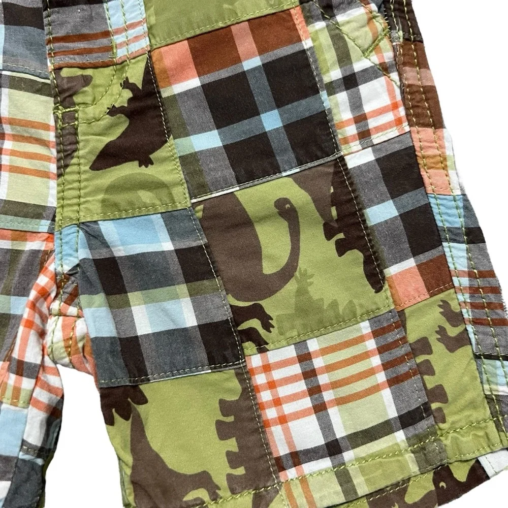Gymboree 12-18M Madras Plaid Dinosaur Shorts